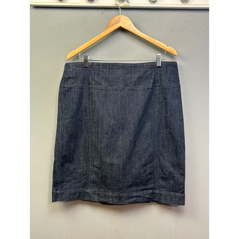 Anne Klein Denim Skirt Women 16 Blue Pencil Stretch Knee Length Dark Wash 15540‎